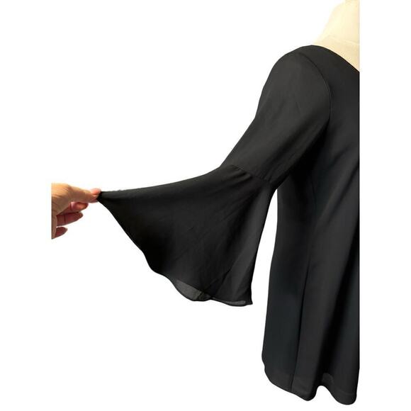 LBD Little Black Dress Back Cut Out Bell Sleeves Medium Shift Flowy - Picture 3 of 7